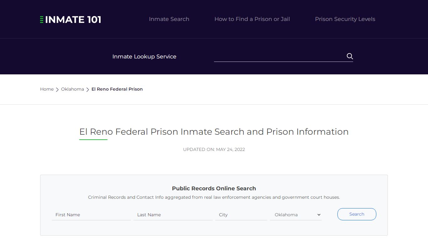 El Reno Federal Prison Inmate Search | Lookup | Roster